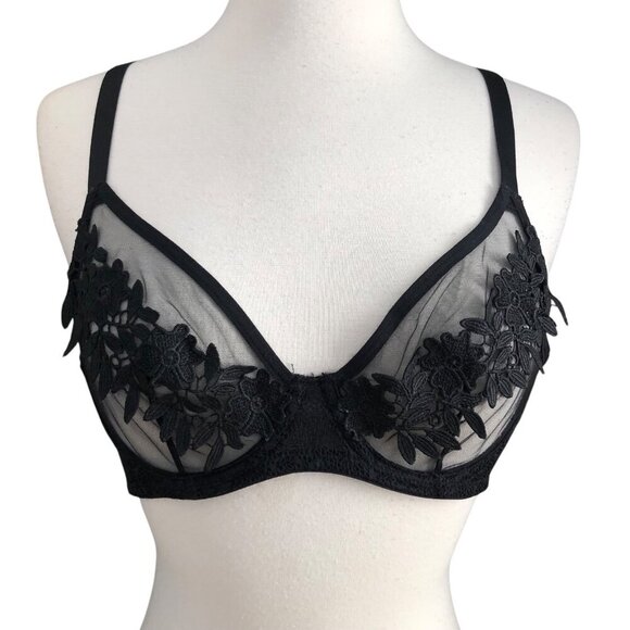 Wolf & Whistle Floral Lace Mesh Underwire Bra 34C - NWTs - Picture 2 of 8